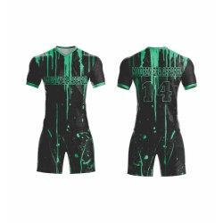 Custom-designed fully sublimated football kits – digital printing, French-style jerseys with custom names