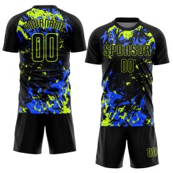 Uniform Custom Soccer Sublimation Black Black Jersey Neon Green-Royal