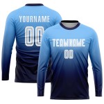 Custom Uniform Sublimation Soccer Blue Jersey White-Navy Light Fashion Fade