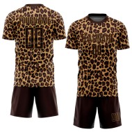 Brown Leopard Soccer Brown-Old Uniform Jersey Gold Custom Sublimation