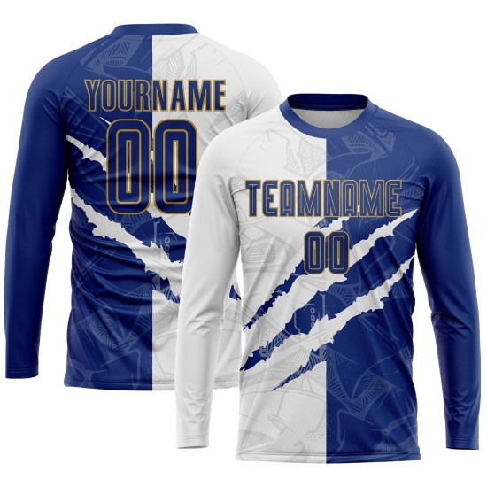 White-Old Scratch Jersey Royal Gold Soccer Graffiti Pattern Custom Uniform Sublimation
