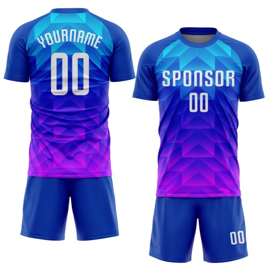 White Custom Light Uniform Pink Royal Blue-Hot Sublimation Soccer Jersey