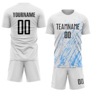 Custom White Blue Jersey Black-Light Sublimation Uniform Soccer
